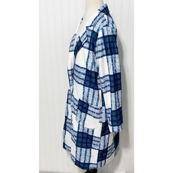Check Plaid Lightweight Coat Jacket Button Front Pockets White Blue Women's XL - Picture 13 of 14